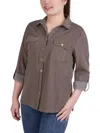 Ny Collection Plus Size 3/4 Sleeve Roll Tab Notch Collar Blouse Top In Multi