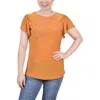 Ny Collection Plus Size Studded Short Flutter Sleeve Top With Mesh Details In Grey