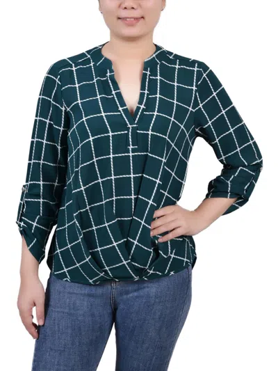 NY COLLECTION PETITES WOMENS SURPLICE PRINTED BLOUSE