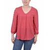 Ny Collection Women's V-neck Blouse Top With 3/4 Jacquard Chiffon Sleeves In Multi