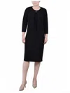 Ny Collection Petites Womens Textured Button Collarless Blazer In Black