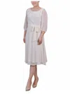 NY COLLECTION PETITES WOMENS TEXTURED KNEE LENGTH SHIFT DRESS