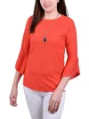 Ny Collection Petites Womens Textured Polyester Tunic Top In Multi