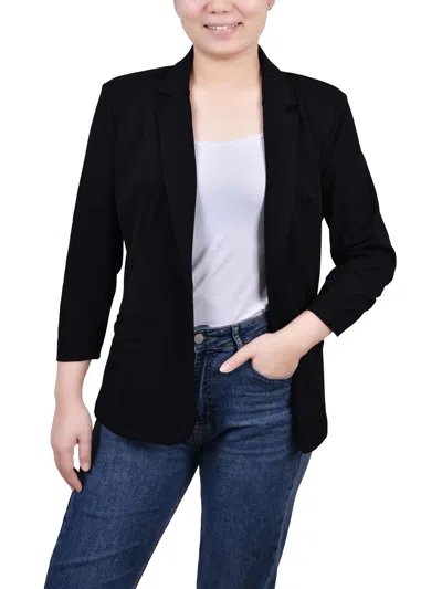 Ny Collection Petites Womens Three Quarter Sleeve Office Wear One-button Blazer In Black