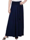 Ny Collection Petite Solid Maxi Skirt With Sash Waist Tie In Blue