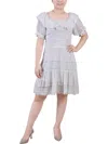 Ny Collection Petites Womens Tiered Knee-length Sheath Dress In Grey