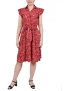 Ny Collection Petites Womens Woven Floral Fit & Flare Dress In Pink