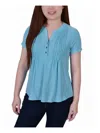 NY COLLECTION PETITES WOMENS Y-NECK JACQUARD BLOUSE