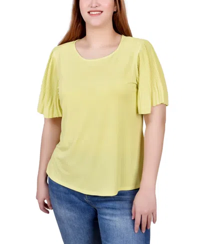 Ny Collection Pleated-sleeve Top In Celery Green