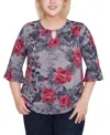 Ny Collection Plus Size 3/4 Bell Sleeve Top In Multi