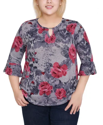 Ny Collection Plus Size 3/4 Bell Sleeve Top In Multi