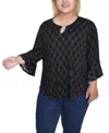 Ny Collection Plus Size 3/4 Bell Sleeve Top In Black