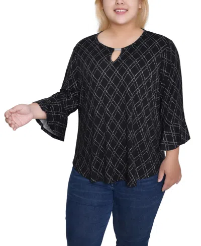 Ny Collection Plus Size 3/4 Bell Sleeve Top In Black