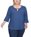 Ny Collection Plus Size 3/4 Bell Sleeve Top In Blue