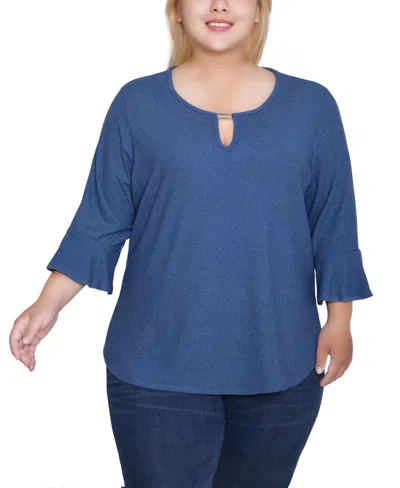 Ny Collection Plus Size 3/4 Bell Sleeve Top In Blue