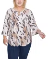 Ny Collection Plus Size 3/4 Bell Sleeve Top In Multi