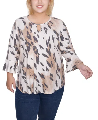 Ny Collection Plus Size 3/4 Bell Sleeve Top In Multi
