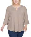 Ny Collection Plus Size 3/4 Bell Sleeve Top In Gray