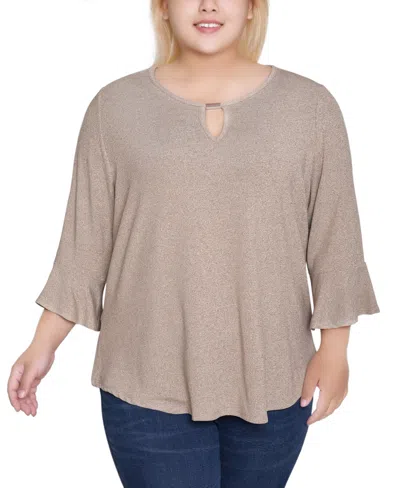 Ny Collection Plus Size 3/4 Bell Sleeve Top In Gray