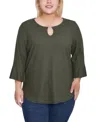Ny Collection Plus Size 3/4 Bell Sleeve Top In Green