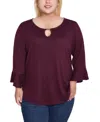 Ny Collection Plus Size 3/4 Bell Sleeve Top In Purple