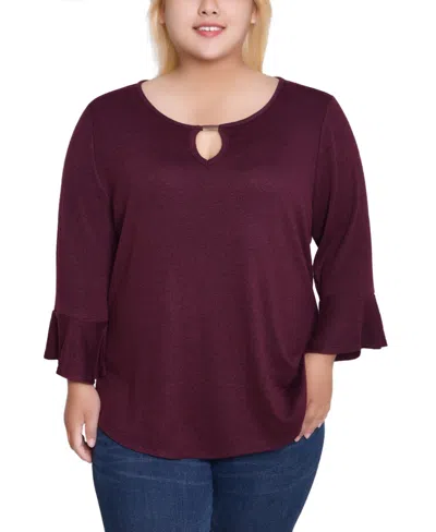 Ny Collection Plus Size 3/4 Bell Sleeve Top In Purple