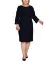 Ny Collection Plus Size 3/4 Cultivated Pearl-detail Petal Sleeve Dress In Black