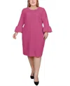 Ny Collection Plus Size 3/4 Length Cultivated Pearl Detail Dress In Pink