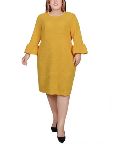 NY COLLECTION PLUS SIZE 3/4 LENGTH CULTIVATED PEARL DETAIL DRESS