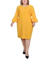 Ny Collection Plus Size 3/4 Length Imitation-pearl Detail Dress In Lemon