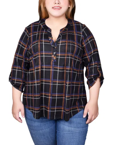 NY COLLECTION PLUS SIZE 3/4 ROLL SLEEVE TOP