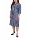 Ny Collection Plus Size 3/4 Roll Tab Sleeve Belted Shirtdress In Blue