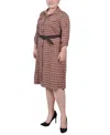 Ny Collection Plus Size 3/4 Roll Tab Sleeve Shirtdress In Brown