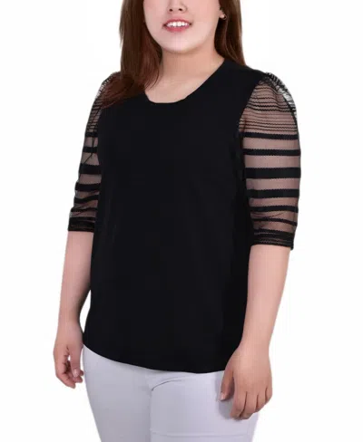 Ny Collection Plus Size 3/4 Shadow Stripe Top In Black