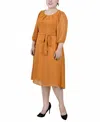 Ny Collection Plus Womens Summer Knee-length Shift Dress In Inca Gold-tone