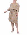 Ny Collection Plus Size 3/4 Sleeve Dobby Smocked Waist Dress In Brown