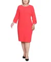 Ny Collection Plus Size 3/4 Sleeve Dress In Red