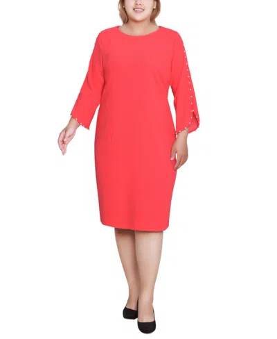 Ny Collection Plus Size 3/4 Sleeve Dress In Red