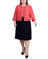 Ny Collection Plus Size 3/4 Sleeve Dress, 2 Piece Set In Navy Coral