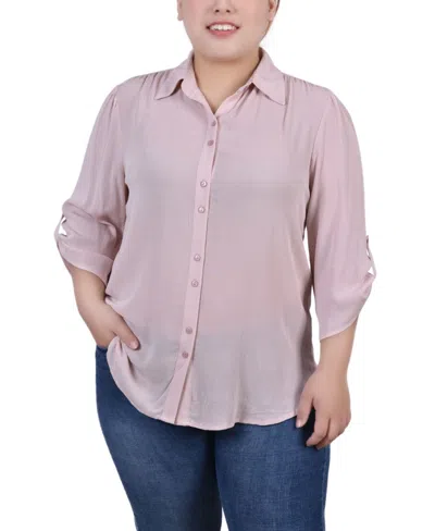 Ny Collection Plus Size 3/4 Sleeve Gauze Blouse In Blush