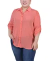 Ny Collection Plus Size 3/4 Sleeve Gauze Blouse In Coral