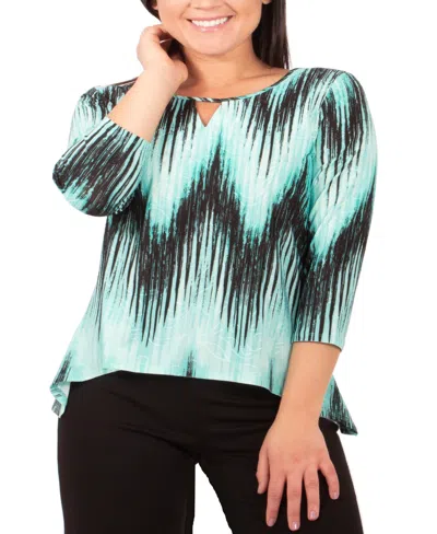 Ny Collection Plus Size 3/4 Sleeve Hi Lo Hem Top In Turquoise Ligia
