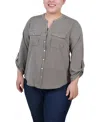 Ny Collection Plus Size 3/4 Sleeve Roll Tab Y Neck Blouse In Dynamic Torterella