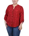 Ny Collection Plus Size 3/4 Sleeve Roll Tab Y Neck Blouse In Ski Patrol Black Icemoon