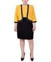 Ny Collection Plus Size 3/4 Sleeve Textured Knit 2 Piece Dress Set In Black Lemon