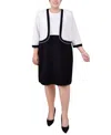 Ny Collection Plus Size 3/4 Sleeve Textured Knit 2 Piece Dress Set In Black White