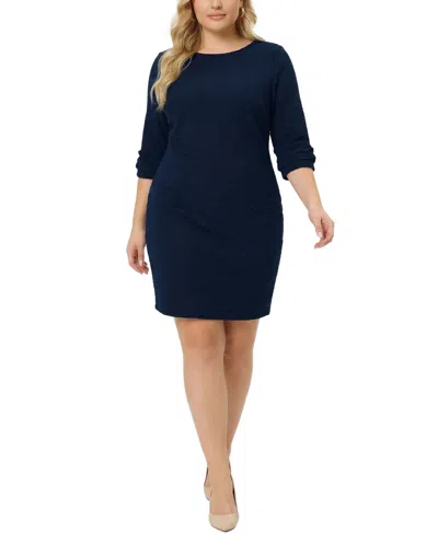 Ny Collection Plus Size 3/4 Sleeve Textured Knit Dress In Blue