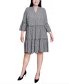 Ny Collection Plus Size 3/4 Sleeve Tiered Dress In Black White Geo
