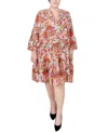 Ny Collection Plus Size 3/4 Sleeve Tiered Dress In Blue Orange Paisley