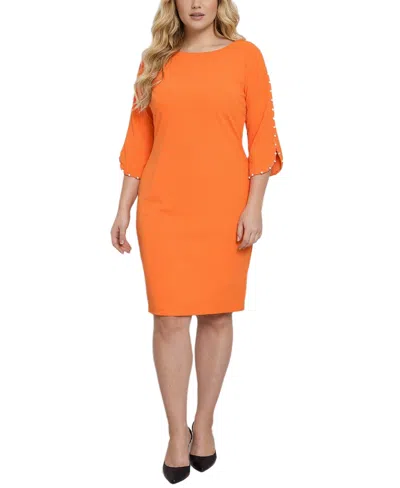 Ny Collection Plus Size 3/4-petal-sleeve Dress In Orange